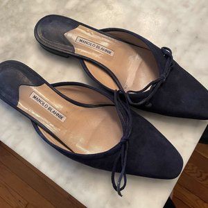 Manolo Blahnik Ballet Flat Mules In Dark Blue Size 42